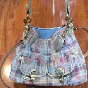 Coach Multicolor Plaid Shoulder Bag with Gold Hardware